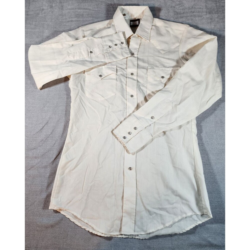 Vintage Fenton Western Shirt Men's 34 White Long Tail Pearl Snap Rodeo Cowboy